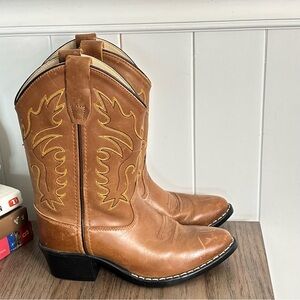 Old West  Kids Brown Cowboy Leather Boots Size 1D
